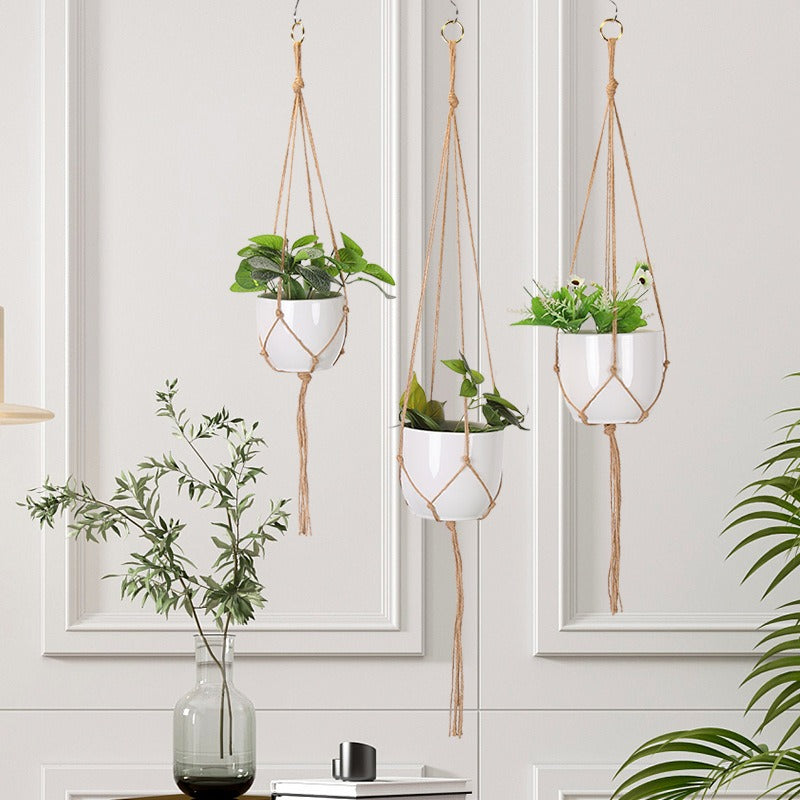 Hand-Woven Hemp Rope Hanging Nets Flower Pots