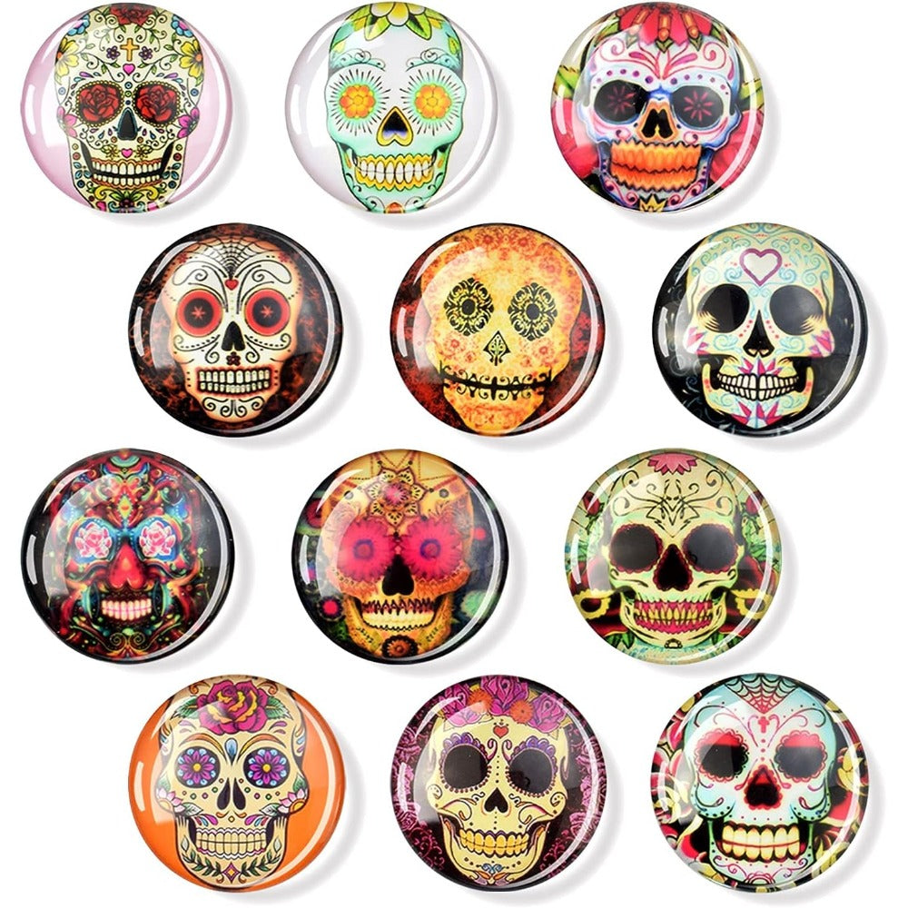 12pcs Halloween Skull Glass Refrigerator Magnets