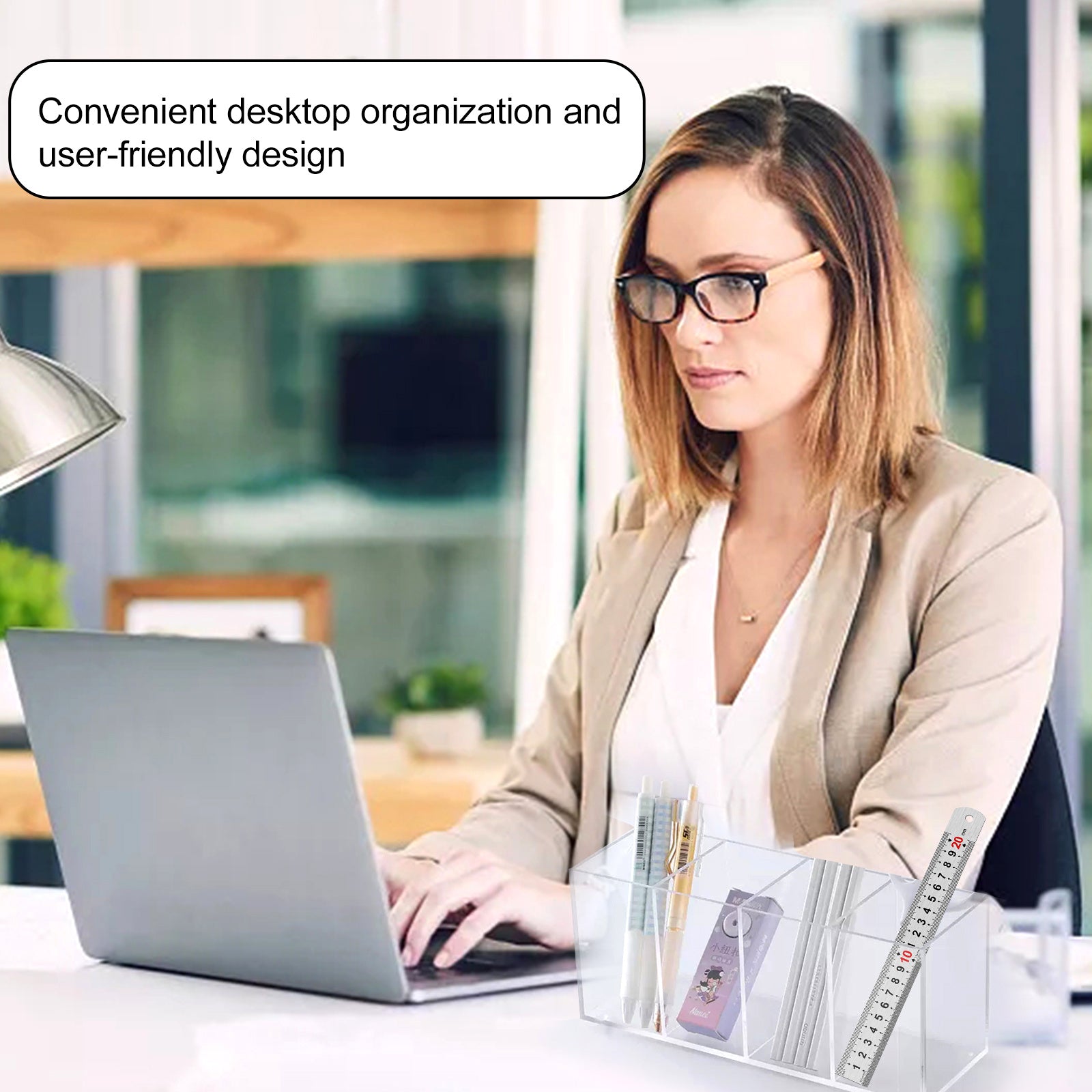 Acrylic Pencil Makeup Brush Holder 4 Compartments Storage