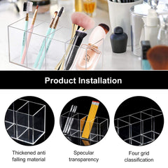 Acrylic Pencil Makeup Brush Holder 4 Compartments Storage