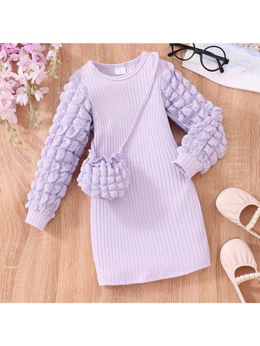 Ribbed Bodycon Girls Dress Long Sleeve Party Casual Dresses