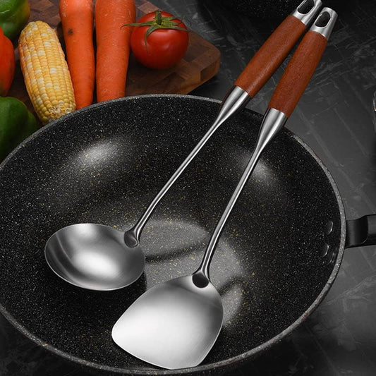 Stainless Steel Wok Spatula W/ Wooden Handle Cooking Shovel