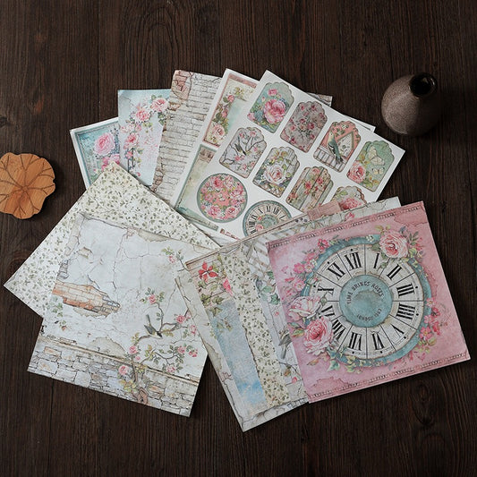 12pcs Large Size Retro Flowers Journal Paper for DIY Background, Gift