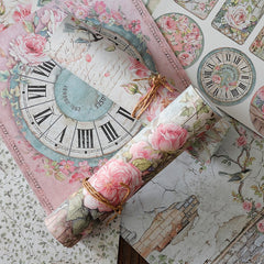 12pcs Large Size Retro Flowers Journal Paper for DIY Background, Gift
