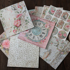 12pcs Large Size Retro Flowers Journal Paper for DIY Background, Gift