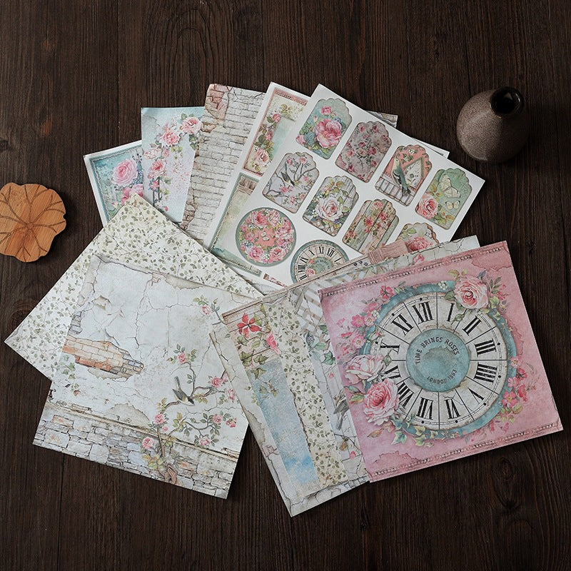 12pcs Large Size Retro Flowers Journal Paper for DIY Background, Gift