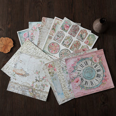 12pcs Large Size Retro Flowers Journal Paper for DIY Background, Gift