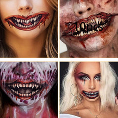 15pc Halloween Prank Makeup Temporary Tattoos Horror Mouth Stickers Role Playing