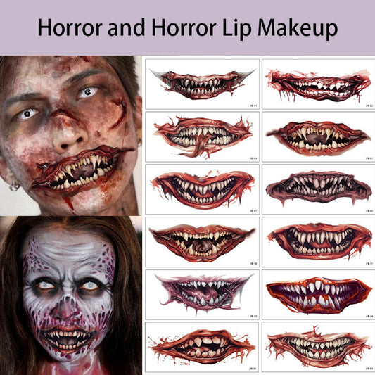 15pc Halloween Prank Makeup Temporary Tattoos Horror Mouth Stickers Role Playing