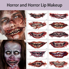 15pc Halloween Prank Makeup Temporary Tattoos Horror Mouth Stickers Role Playing