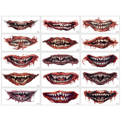 15pc Halloween Prank Makeup Temporary Tattoos Horror Mouth Stickers Role Playing