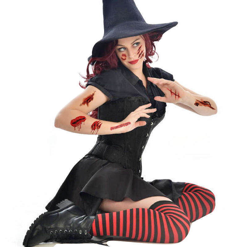 10pcs Halloween Scar Tattoo Stickers Waterproof Party Makeup Facial Stickers
