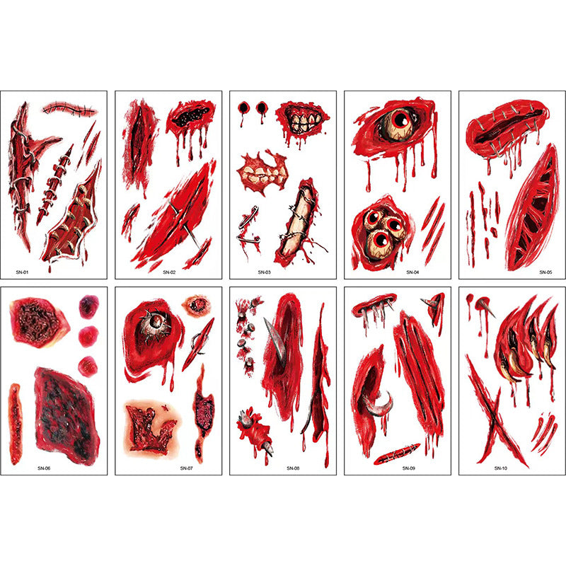 10pcs Halloween Scar Tattoo Stickers Waterproof Party Makeup Facial Stickers