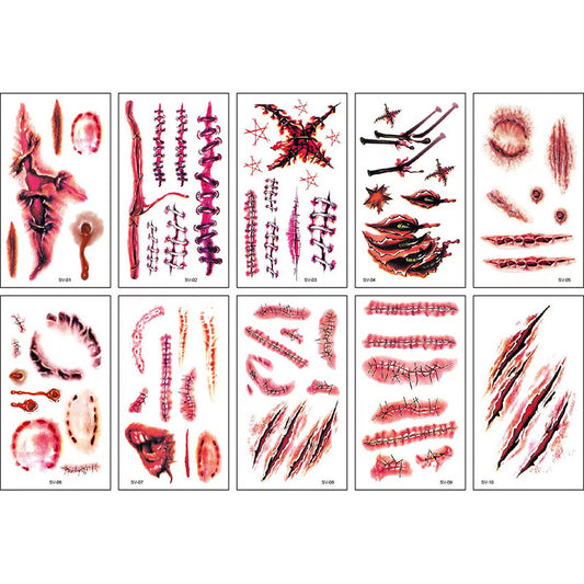 10pcs Halloween Scar Tattoo Stickers Waterproof Party Makeup Facial Stickers