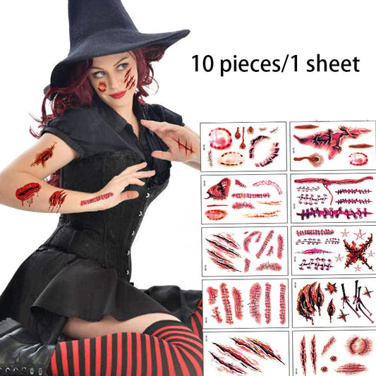10pcs Halloween Scar Tattoo Stickers Waterproof Party Makeup Facial Stickers