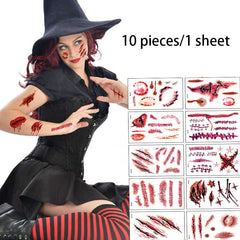 10pcs Halloween Scar Tattoo Stickers Waterproof Party Makeup Facial Stickers