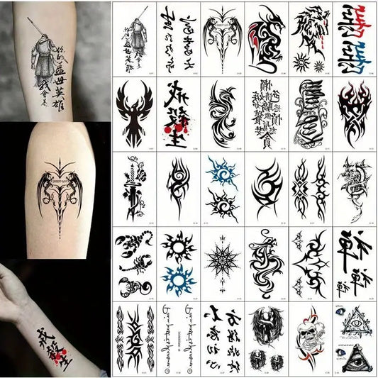 30 Sheets Waterproof Chinese Character Temporary Tattoo Stickers for Adults