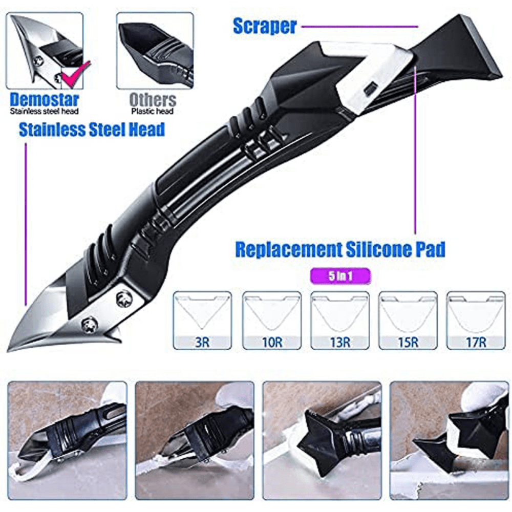 5 In 1 Silicone Remover Sealant Smooth Scraper Caulk Finisher Grout Kit Tools