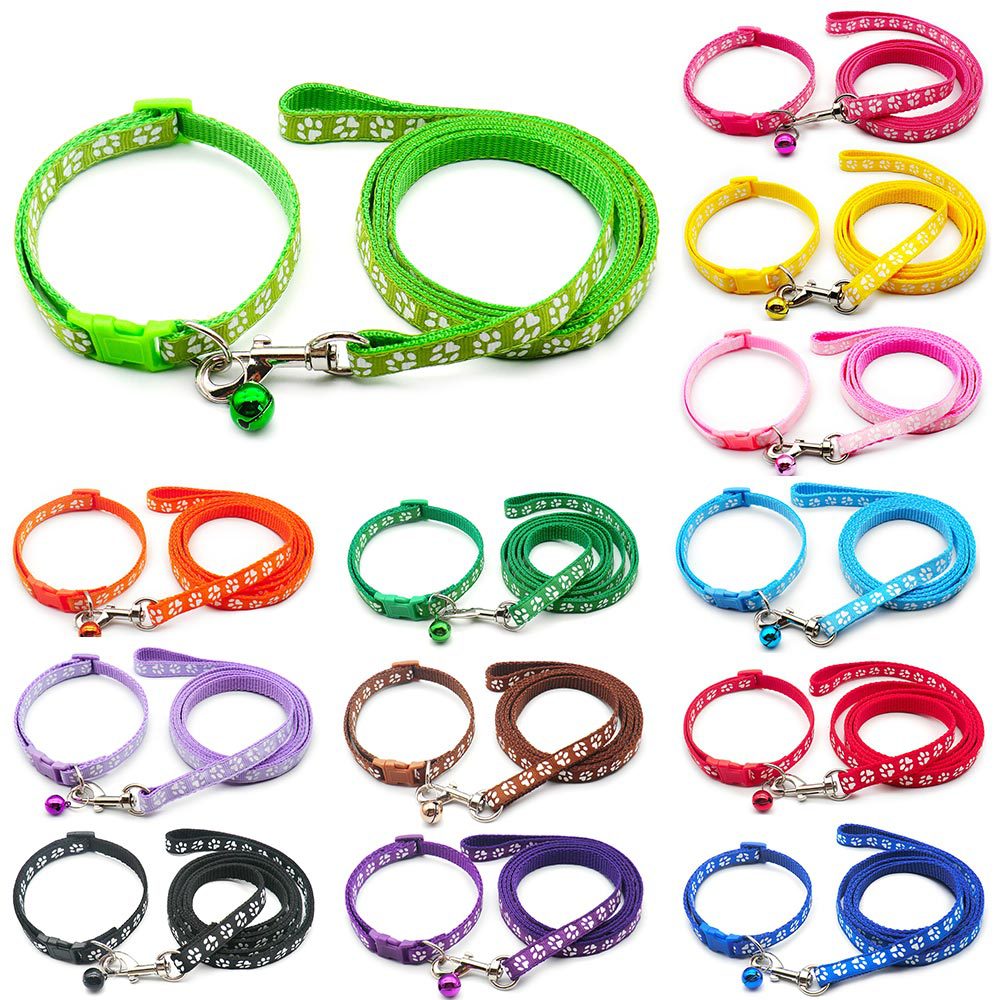 Paw Pattern Pet Collar & Leash Set for Outdoor