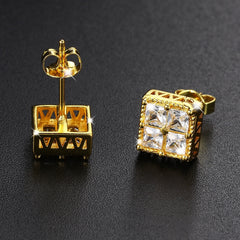 Girl's Hip Hop Square Zircon Earrings Geometric Jewelry