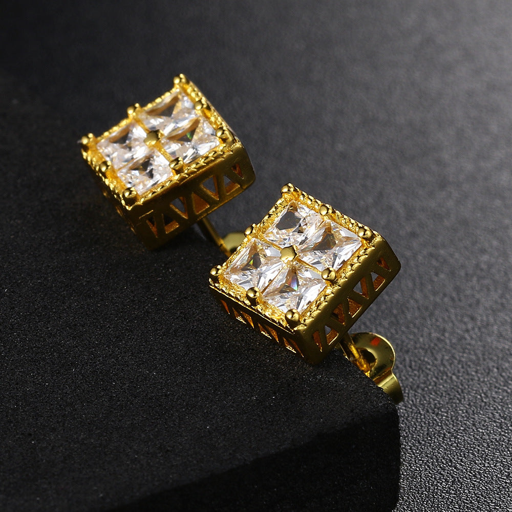 Girl's Hip Hop Square Zircon Earrings Geometric Jewelry
