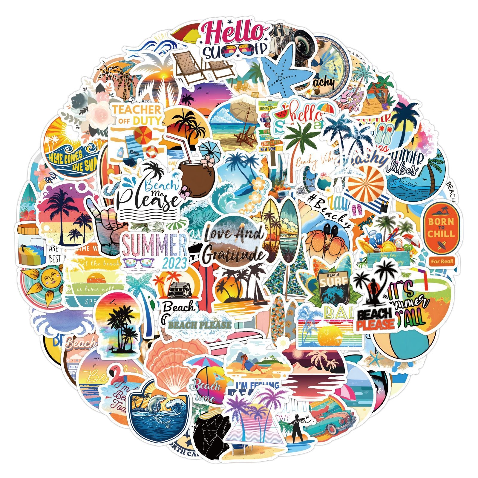 120pcs Beach Summer Travel Aesthetics Sticker Pack Funny Vinyl Waterproof