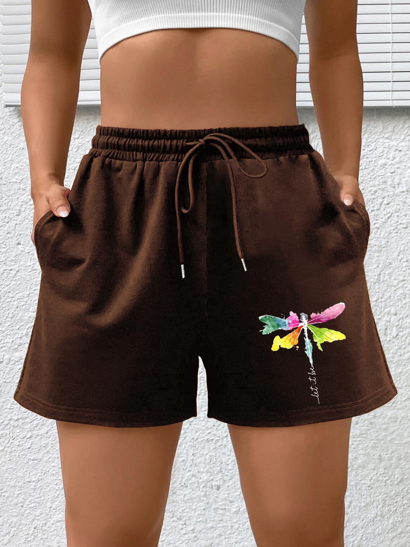  Dragonfly Print High Rise Shorts With Pockets