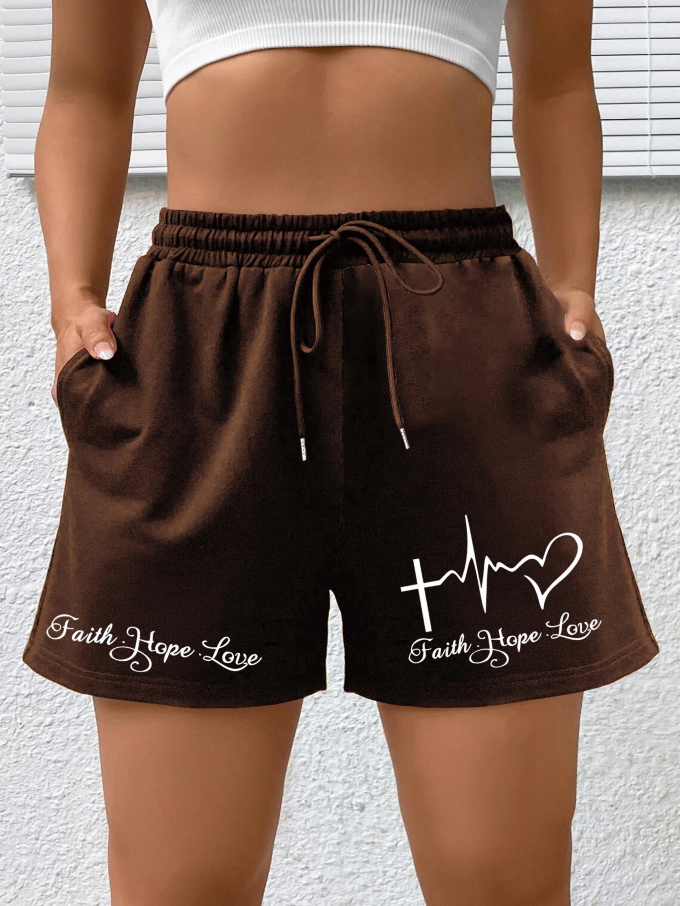  Heart & Letter Print High Rise Shorts With Pockets