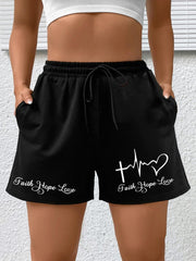  Heart & Letter Print High Rise Shorts With Pockets