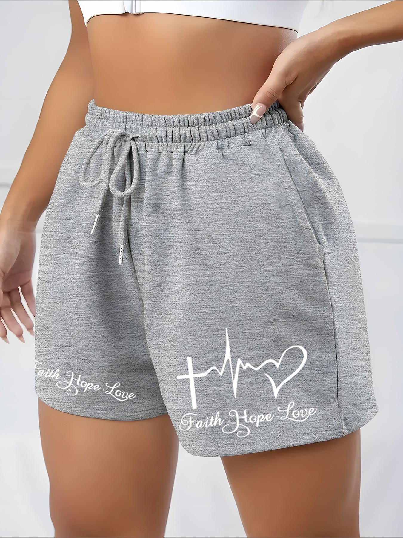  Heart & Letter Print High Rise Shorts With Pockets