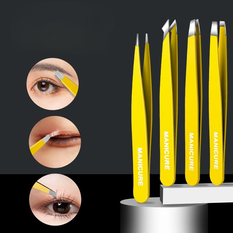 4Pcs Tweezers Set with Leather Case