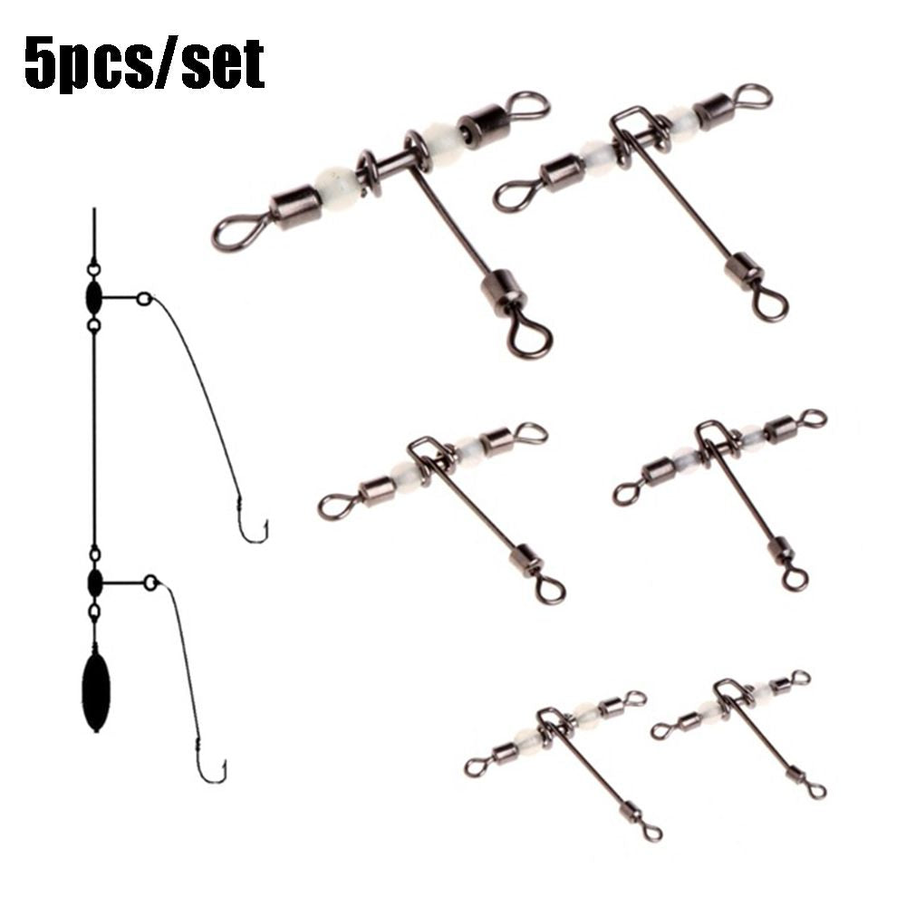 5pcs T Shape 3 Way Fishing Swivels with Luminous Beads