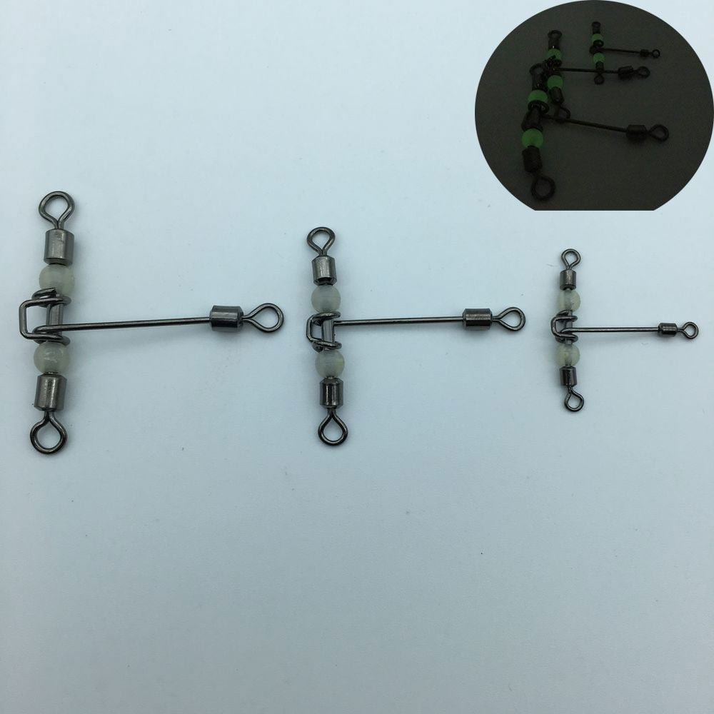 5pcs T Shape 3 Way Fishing Swivels with Luminous Beads