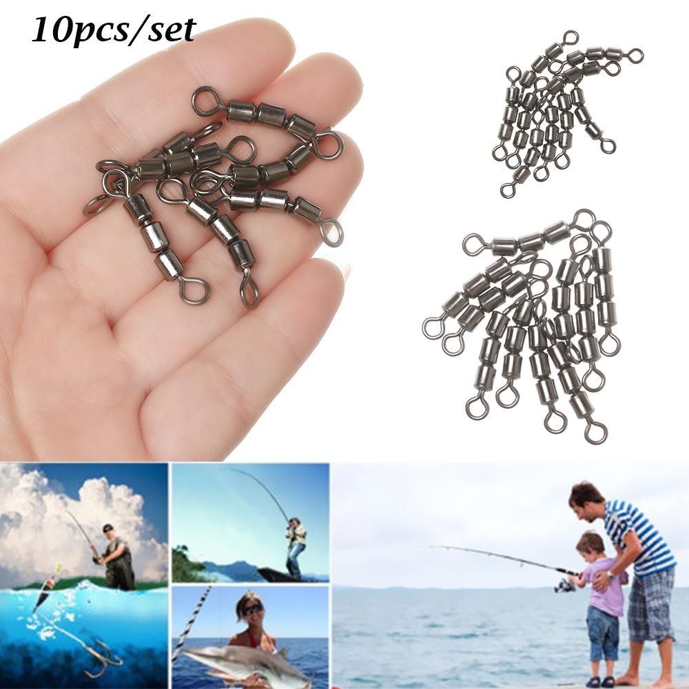 10pcs Stainless Steel Triple Fishing Swivels Lightweight Line Hook Connector