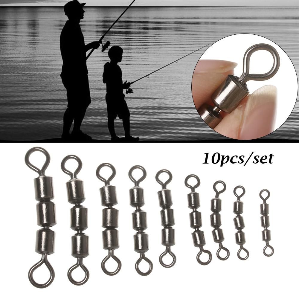 10pcs Stainless Steel Triple Fishing Swivels Lightweight Line Hook Connector