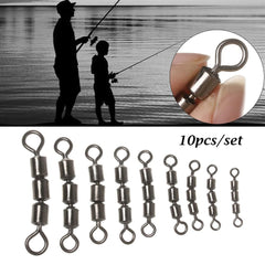 10pcs Stainless Steel Triple Fishing Swivels Lightweight Line Hook Connector