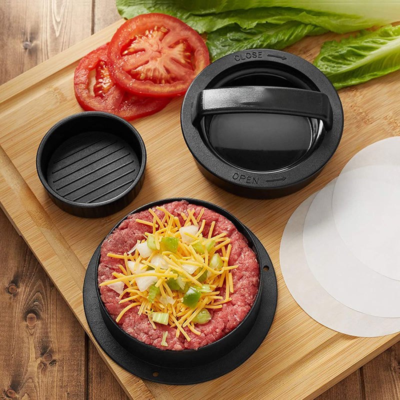Burger Meat Press Combo w/ Patty Paper, Manual Burger Mold Non-stick