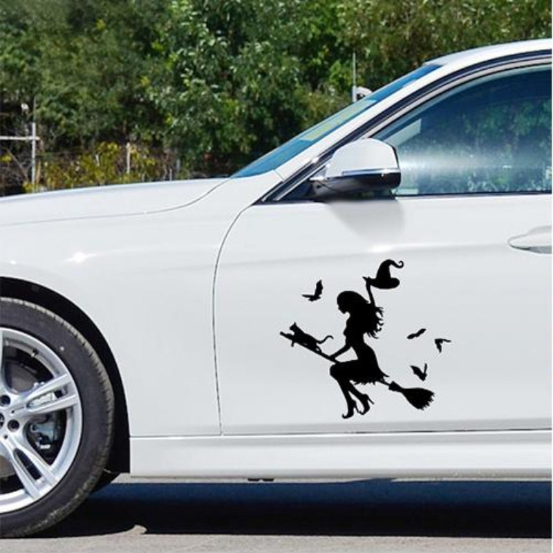 Broom-riding Witch Car Sticker Bumper Window Laptop Halloween Decal