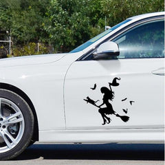 Broom-riding Witch Car Sticker Bumper Window Laptop Halloween Decal