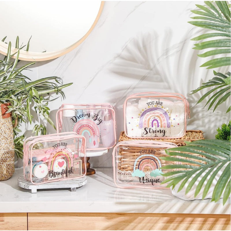 Rainbow Clear Makeup Bag Inspirational Quotes PVC Cosmetic Pouch