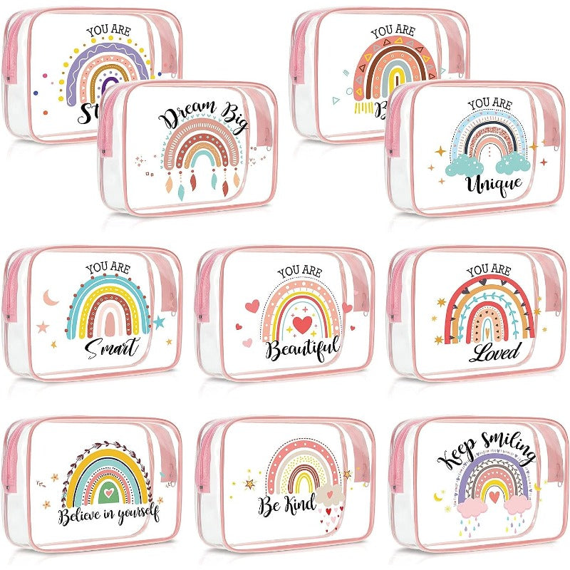 Rainbow Clear Makeup Bag Inspirational Quotes PVC Cosmetic Pouch