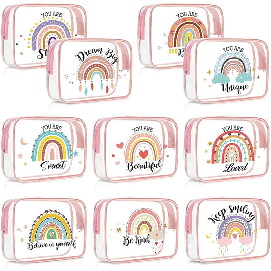 Rainbow Clear Makeup Bag Inspirational Quotes PVC Cosmetic Pouch