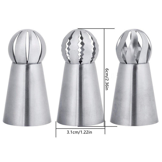 3pcs Set Stainless Steel Torch Spherical Nozzle Cake Baking Supplies