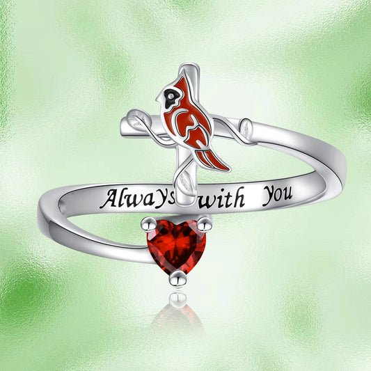 Red Bird And Heart Ring For Women Girls Gift