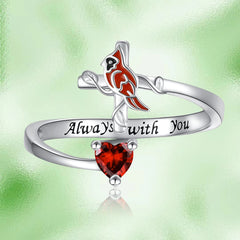 Red Bird And Heart Ring For Women Girls Gift