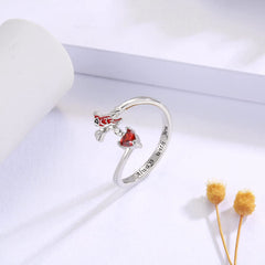 Red Bird And Heart Ring For Women Girls Gift