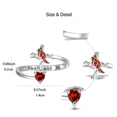 Red Bird And Heart Ring For Women Girls Gift