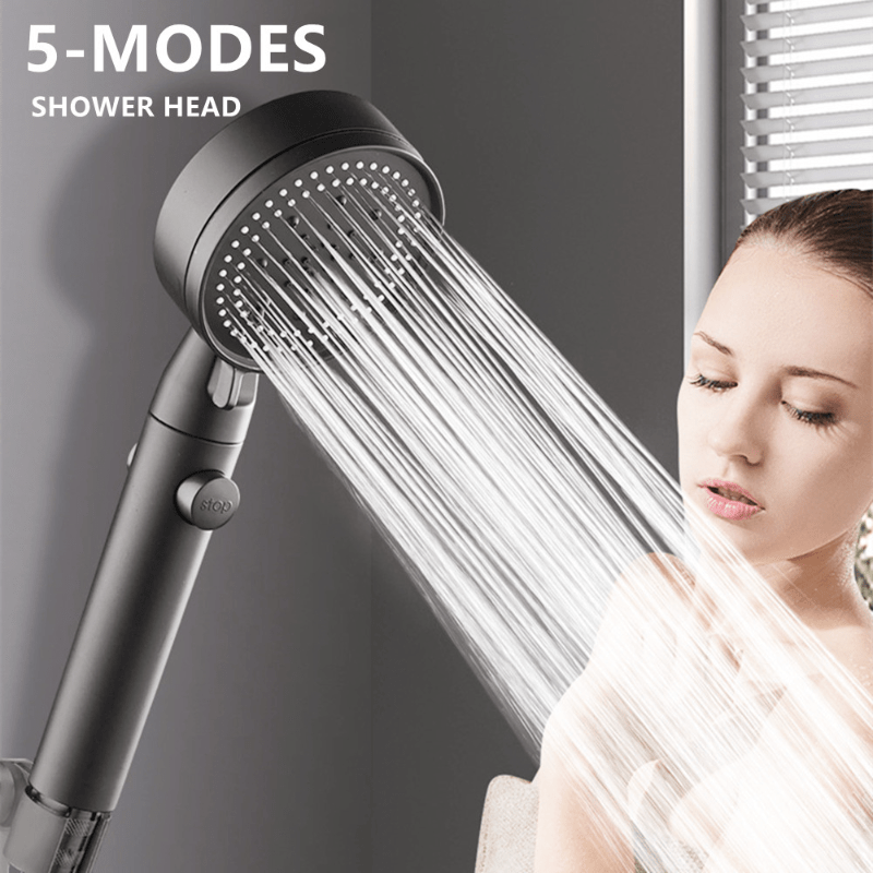 High Pressure Shower Head 5 Modes Adjustable With Hose Water Saving