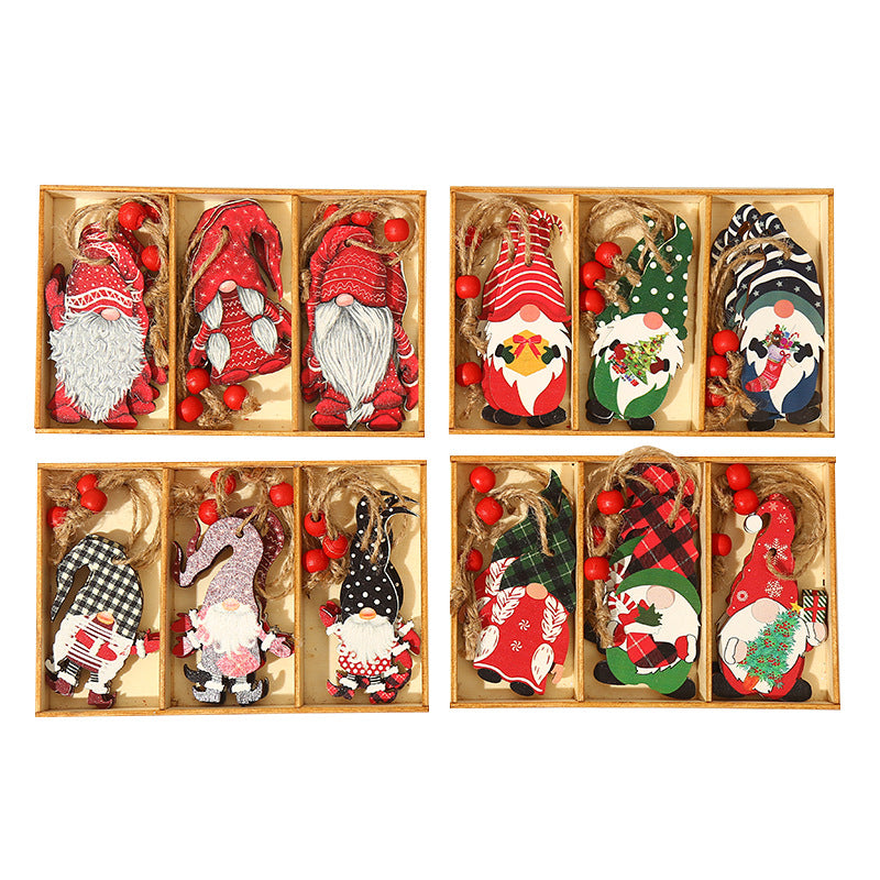 9pcs Christmas Gnome Shaped Wall Hanging Ornaments Wooden Gnomes Pendant
