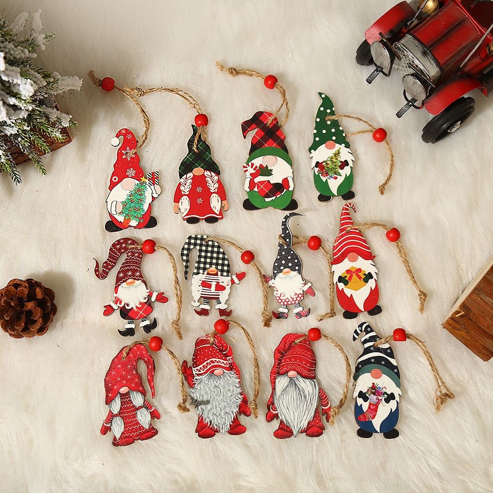 9pcs Christmas Gnome Shaped Wall Hanging Ornaments Wooden Gnomes Pendant